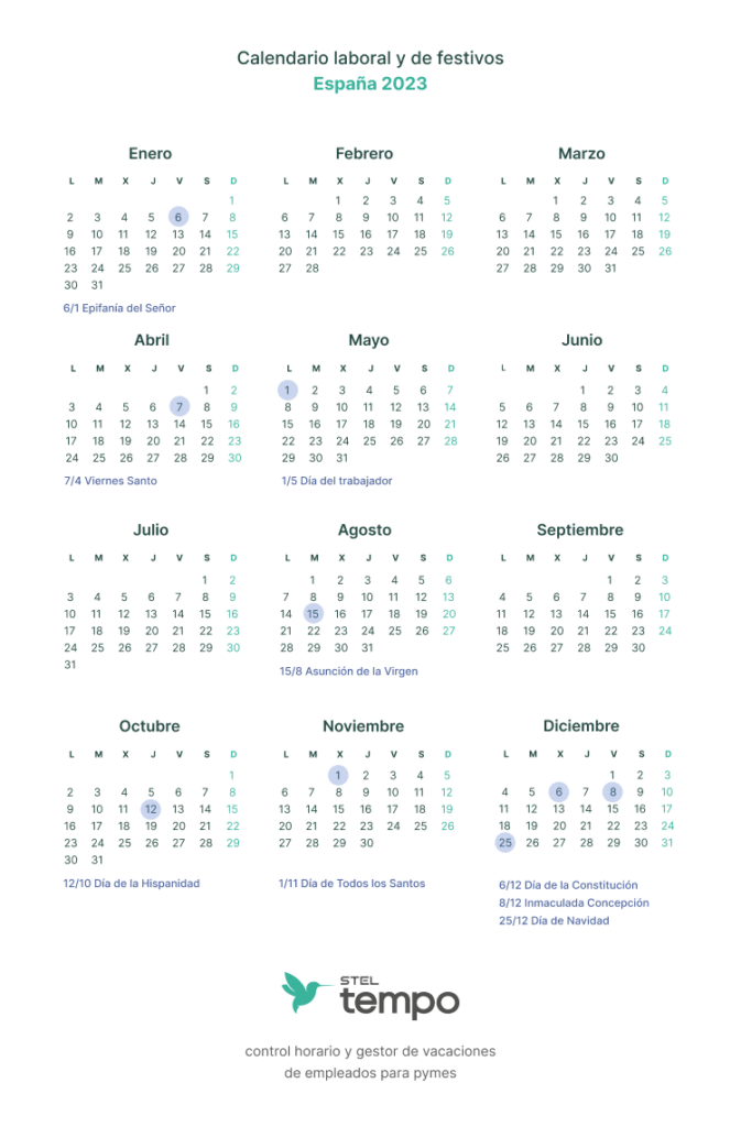 Calendario laboral festivos y puentes de 2023 en España