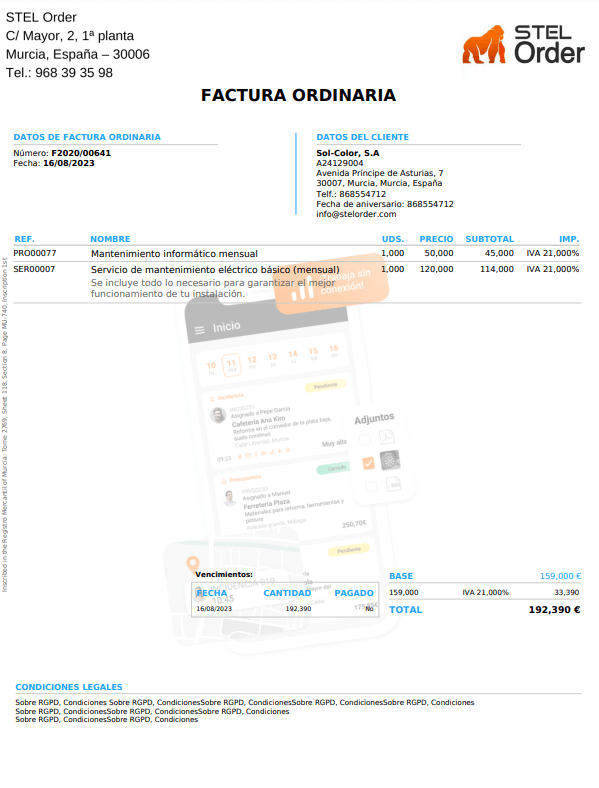 Ejemplo de una factura con descuento