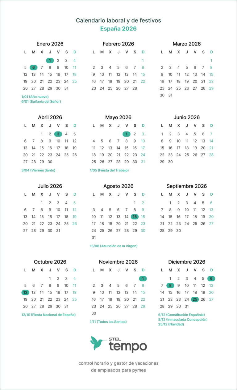 Calendario laboral 2026 en España: festivos oficiales y puentes